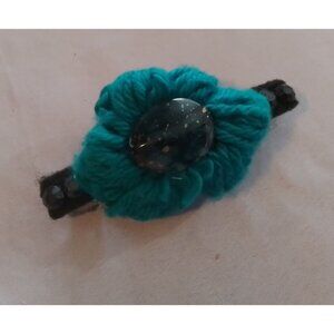 Vintage Wool & Stone Hair Barrette With Teal Flower Accent